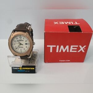 Timex Expedition Indiglo WR 100m Mens Watch Brown Leather Band- Original Box NOS